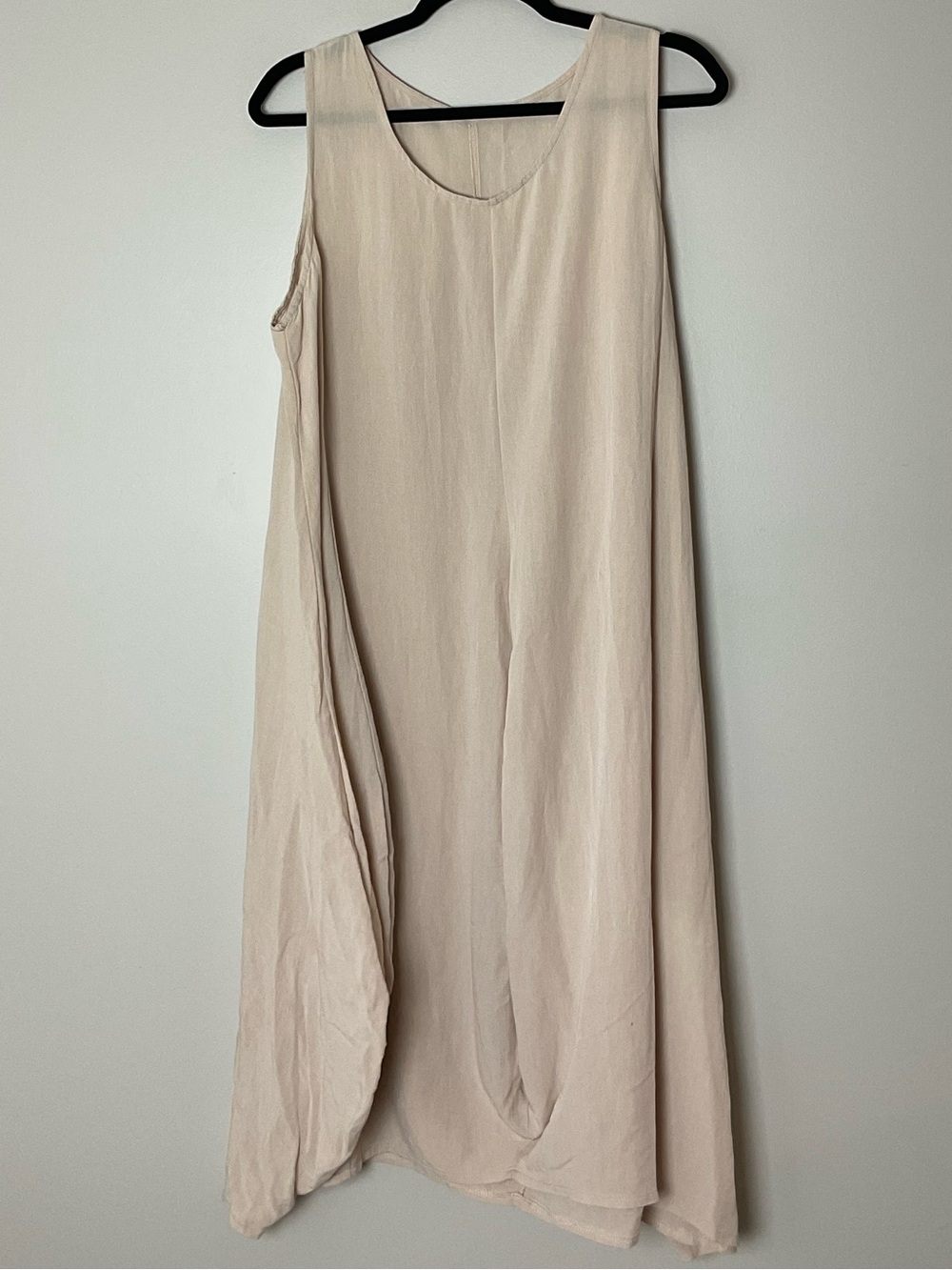 Sleeveless Cream A-Line Maxi Dress Lagenlook Granola Artsy Harem Measures L/XL